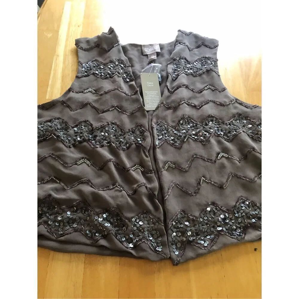 Chico’s Brown Sequin Open Front Vest Size 0 Small NWT - Picture 12 of 12